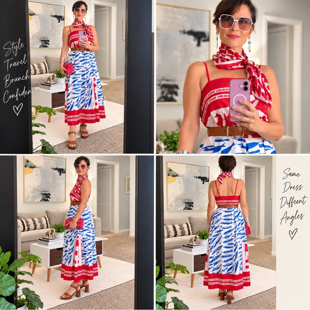 Red, White & Blue Printed One-Piece Swim Dress